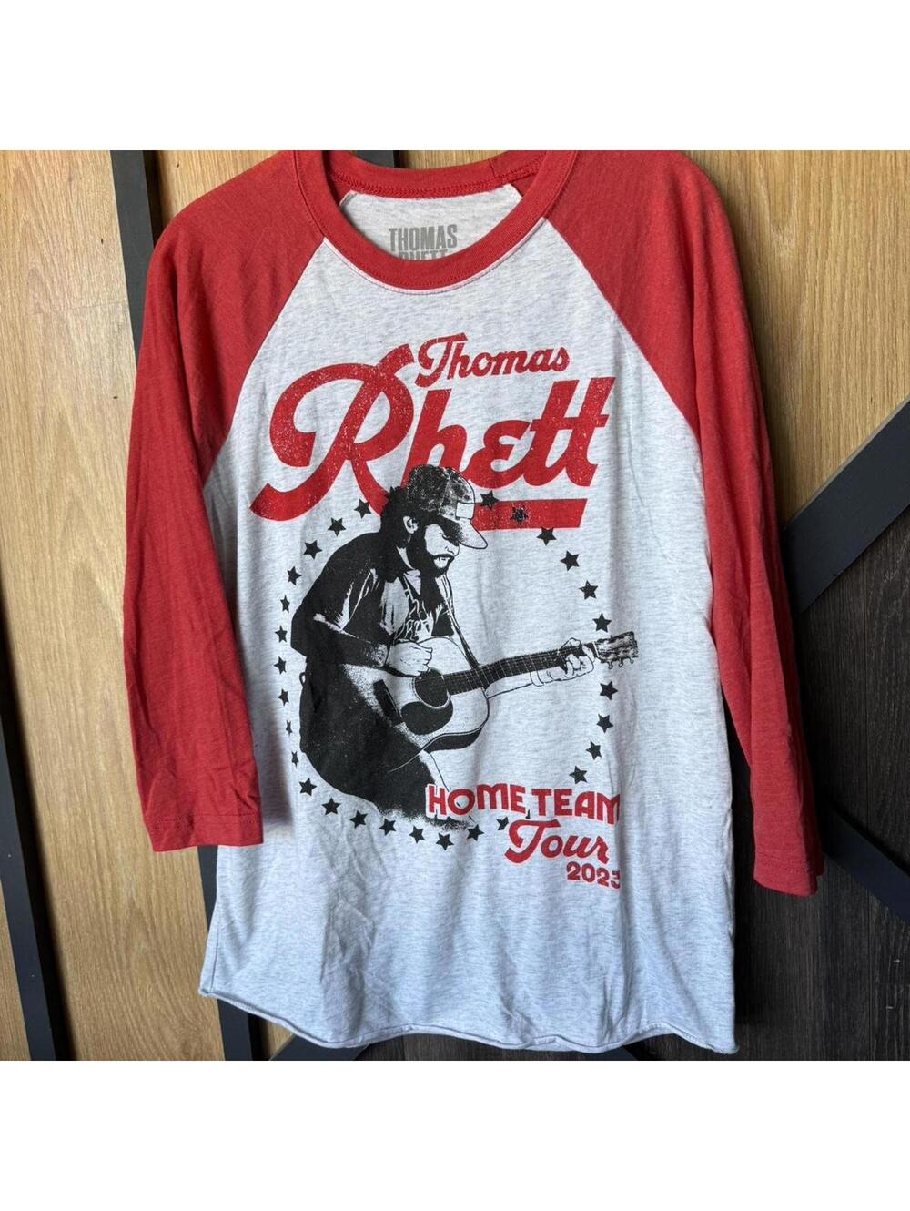 Red and white Thomas Rhett Home Team Tour 2023 baseball tee #country